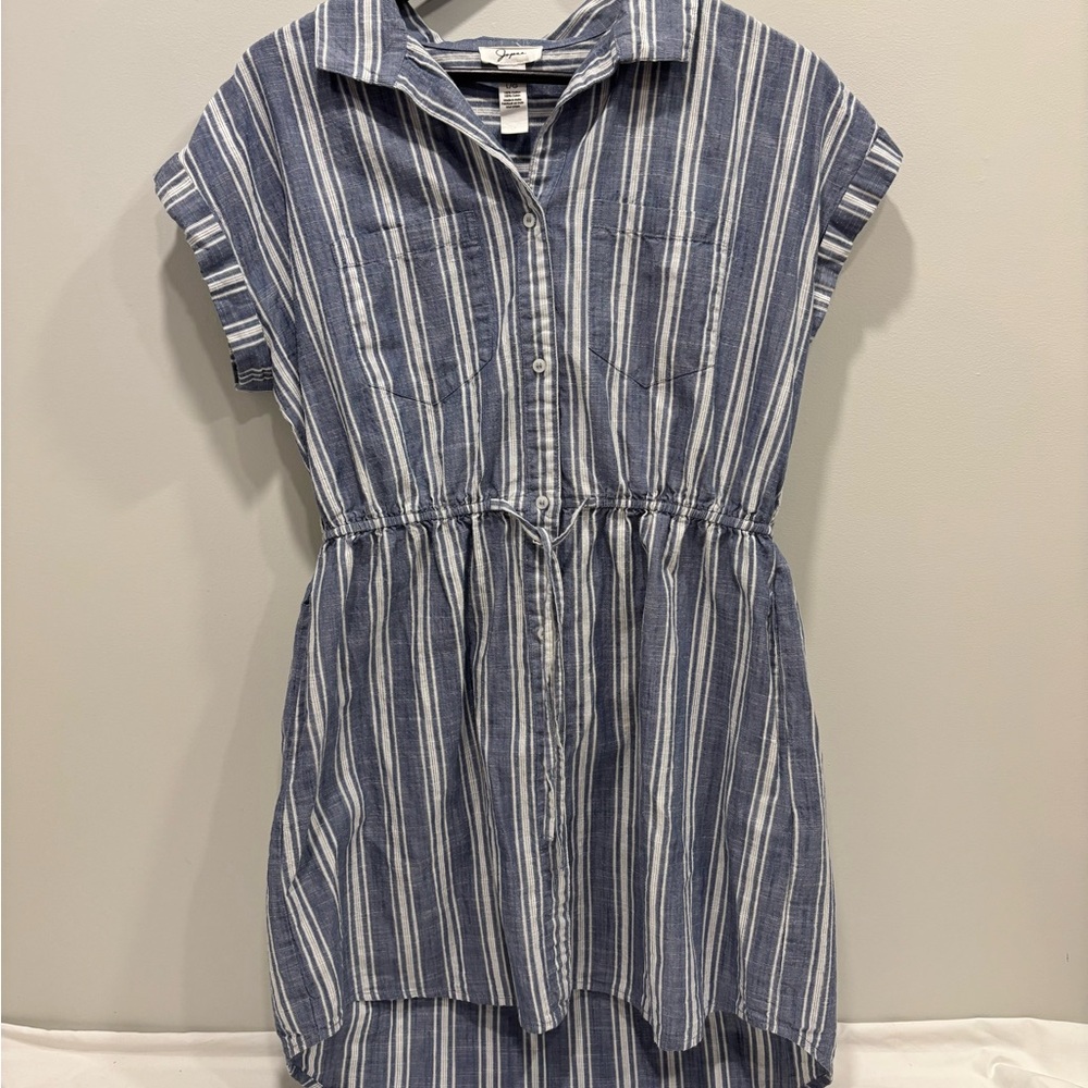 Japna Blue and White Striped High Low Dress